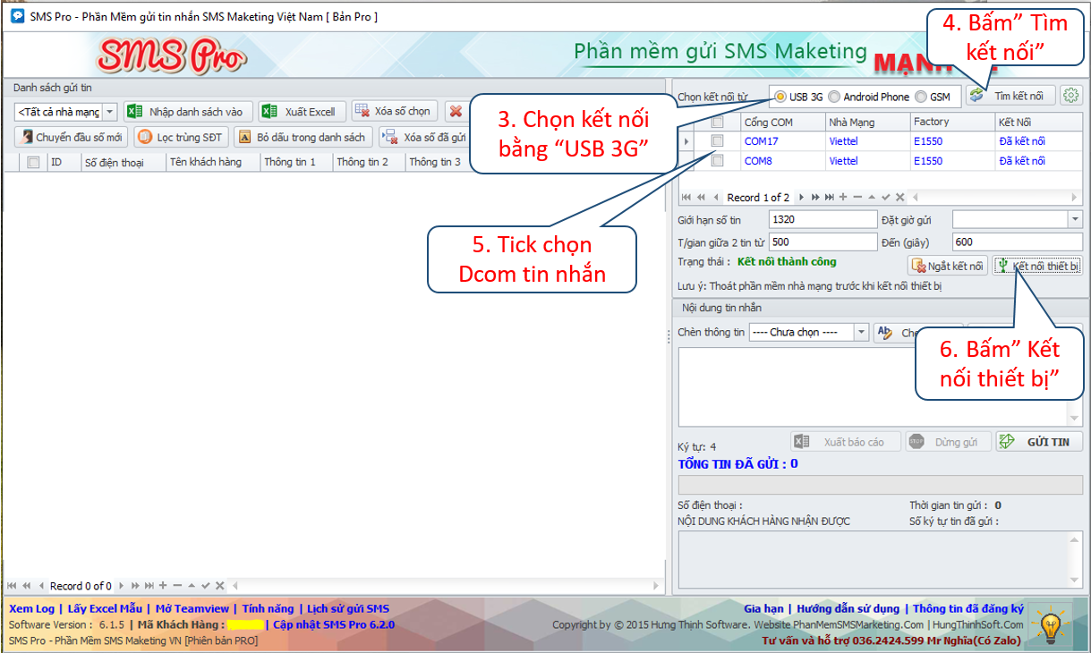 Kết nối Dcom 3g với phần mềm SMS Pro