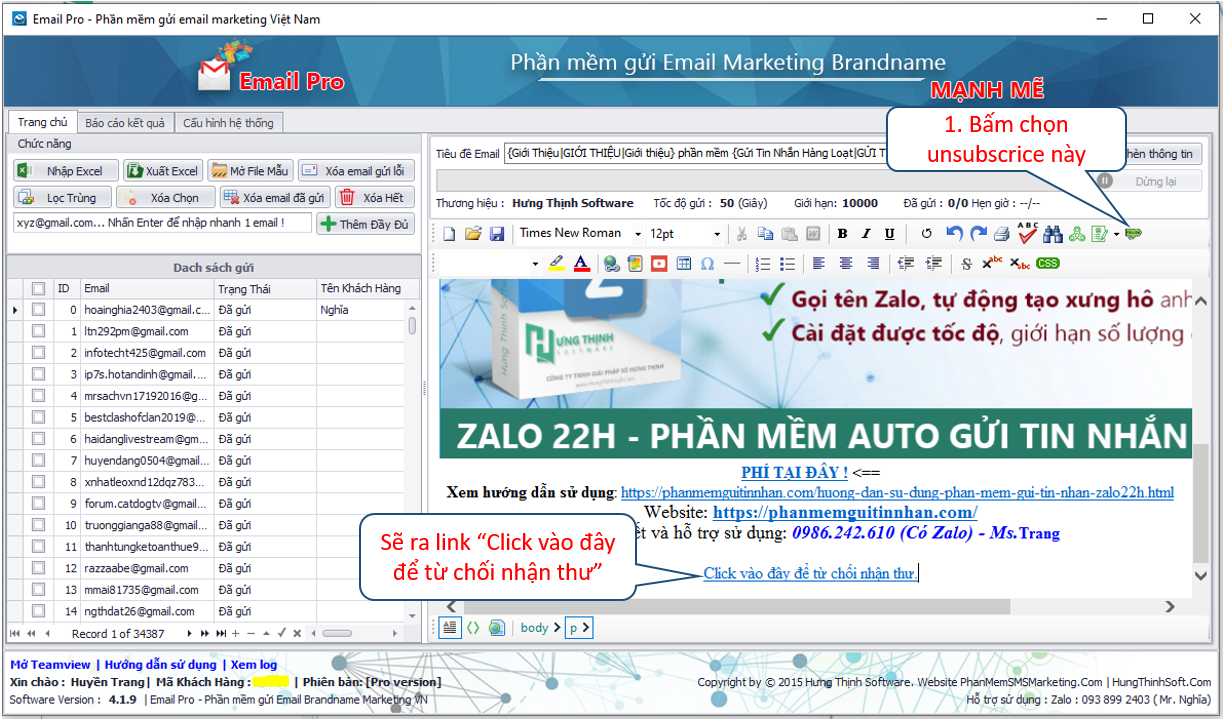 bỏ Theo dõi email trong phần mềm Email pro